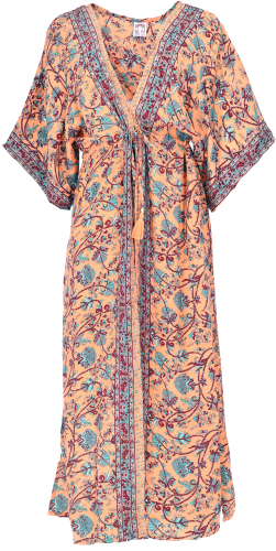 Kimonokleid, seidig glnzender Boho Kimono, Kimonomantel - apricot