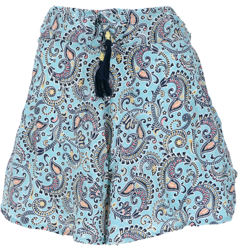 Lightweight panties, silky shiny print shorts - turquoise blue
