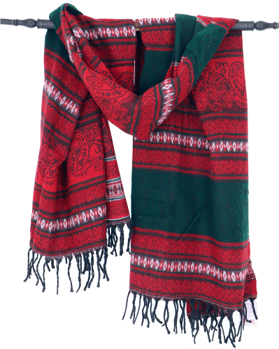 Soft pashmina scarf/stole, shawl, plaid - Inca pattern green/red - 200x90 cm