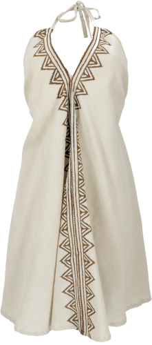 Boho mini dress, halterneck dress, long top - linen colored