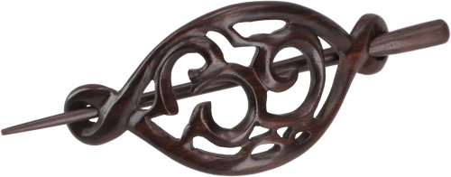 Ethno wooden hair barrette with stick, boho hair ornament - OM/Model 2 - 13x5 cm