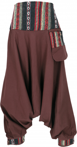 Harem pants, harem pants, boho bloomers, aladdin pants with woven waistband - coffee