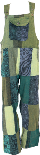 Patchwork dungarees, unisex boho overall, boho cotton dungarees with straight leg - green