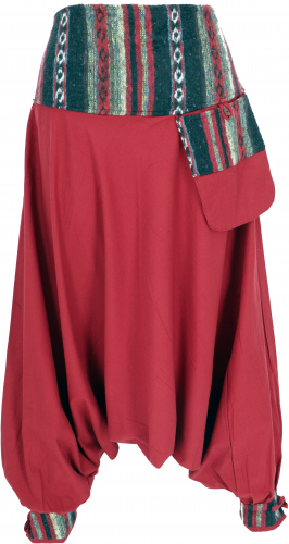 Harem pants, harem pants, boho bloomers, aladdin pants with woven waistband - bordeaux red