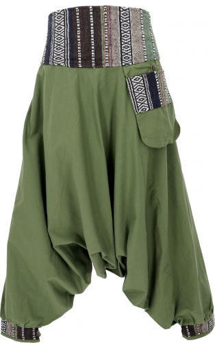 Harem pants, harem pants, boho bloomers, aladdin pants with woven waistband - olive green