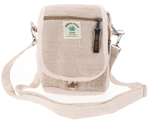 Small natural shoulder bag, Goa bag - natural/black hemp bag - 28x24x4 cm 
