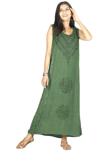 Embroidered boho summer dress, Indian hippie dress - dark green design 4