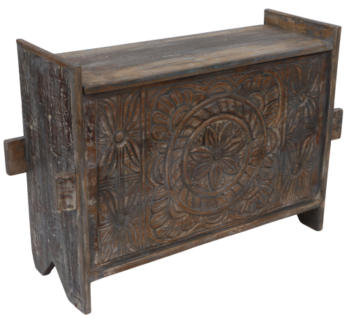 Rustic Orissa tribal wooden chest or bench with decorations and carvings - model 14 - 59x88x29 cm 