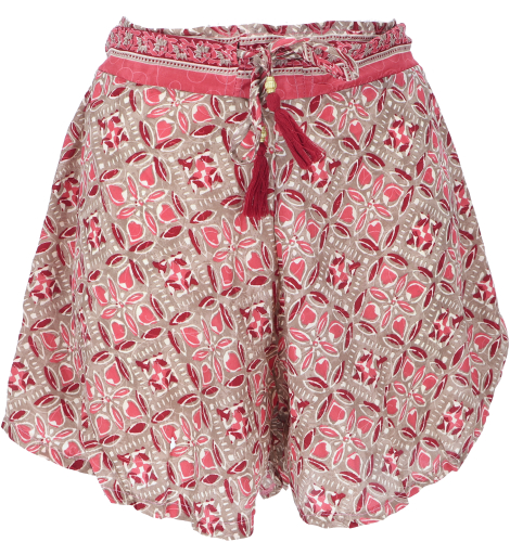 Lightweight Panties, Silky Print Shorts - Beige/Bordeaux Red