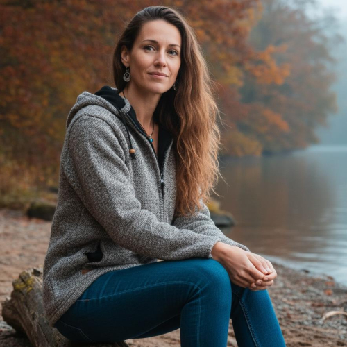 Unisex wool cardigan from Nepal, warm lined cardigan gray mottled - model 3