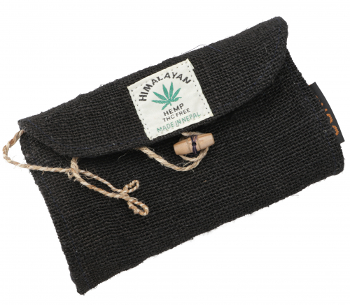Hemp tobacco pouch, tobacco pouch, revolving pouch - black - 10x18x3 cm 