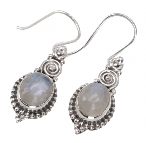 Silver earrings, filigree ethno earrings, boho ornament earrings - moonstone - 3 cm