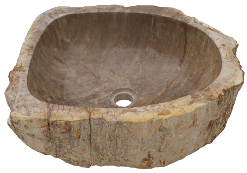 Massives Fossiles Holz Aufsatz-Waschbecken, Waschschale, Naturstein Handwaschbecken - Modell 23 - 15,5x50x46 cm 