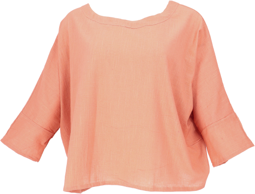 Wide boho blouse top with 3/4 sleeves, maxi blouse - salmon