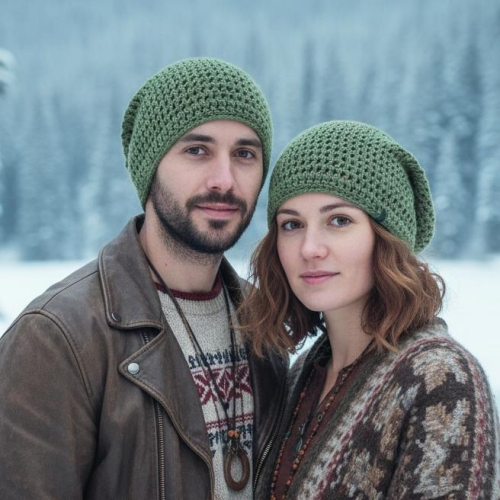 Beanie, Baumwoll-H�kelm�tze - gr�n