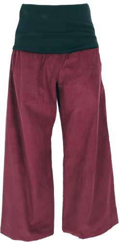 Wide corduroy Marlene pants, wellness pants, yoga pants, boho pants with wide waistband - wine red