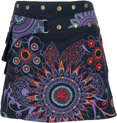 Wrap skirt, short goa skirt, cacheur, mini skirt - black/purple