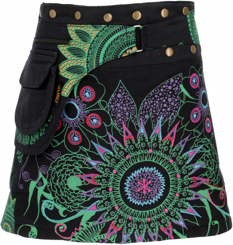 Wrap skirt, short goa skirt, cacheur, mini skirt - black/green