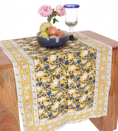 Tablecloth, table runner block print, boho tablecloth 50*120 cm - yellow/green