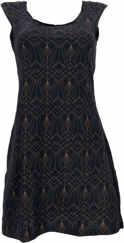 Ethno mini dress, goa dress with sleeves and psychedelic print - black