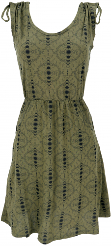 Ethno mini dress, printed goa dress, backless dress - olive green