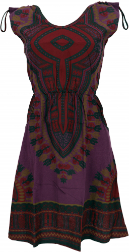 Ethno Minikleid, bedrucktes Goakleid, rckenfreies Kleid - weinrot/violett