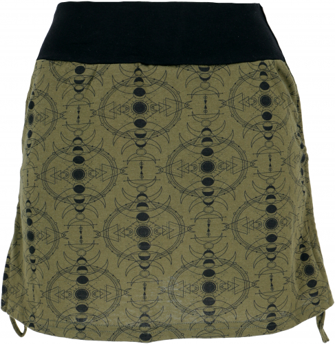 Mini skirt, yoga skirt to gather with pschodel print - olive green