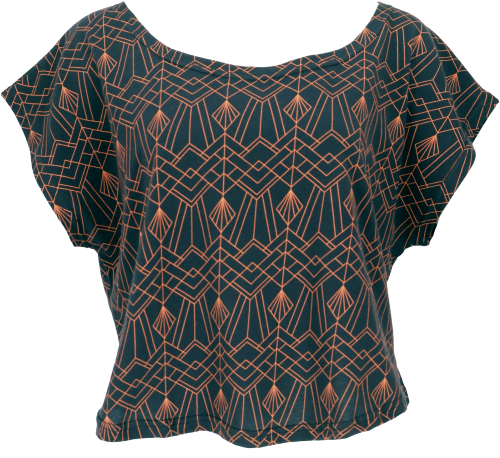 Wide women`s T-shirt, oversize goashirt with psychedelic print - black