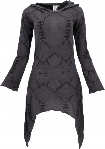 Ethno Pixi mini dress, printed goa dress long sleeve - gray