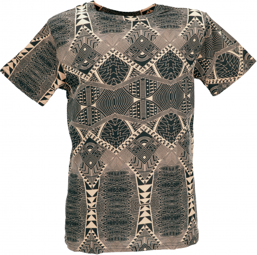 T-shirt with psychedelic print, Goa T-shirt - black/light brown
