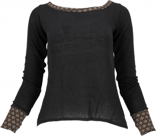 Psytrance fine knit shirt, long sleeve shirt with open back - black