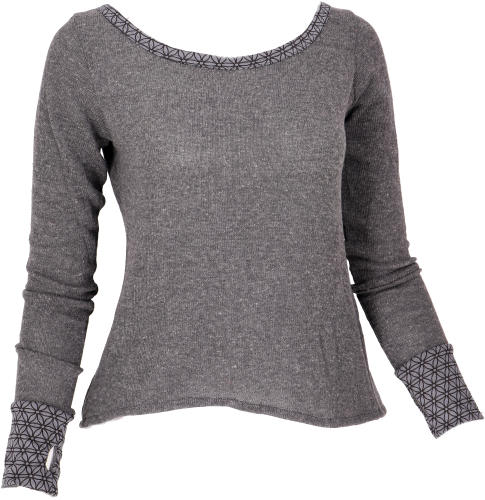 Psytrance fine knit shirt, long sleeve shirt with open back - gray