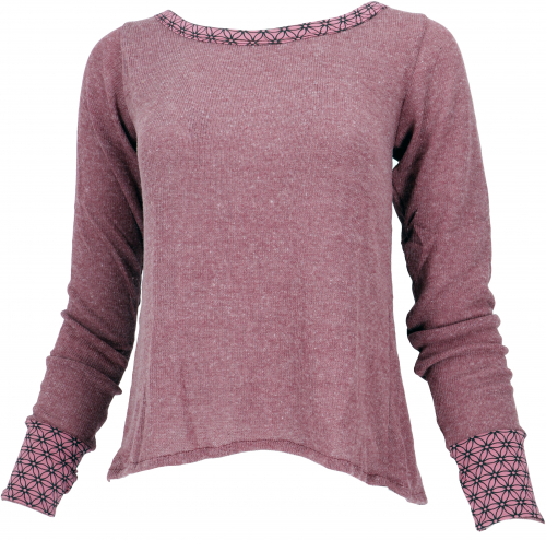 Psytrance fine knit shirt, long-sleeved shirt with open back - dusky pink