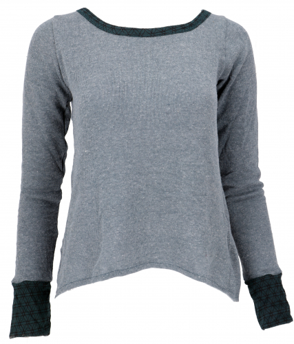 Psytrance fine knit shirt, long-sleeved shirt with open back - dove blue