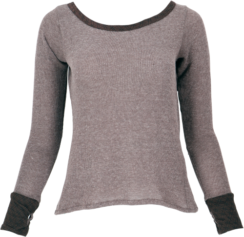 Psytrance fine knit shirt, long-sleeved shirt with open back - cappuccino