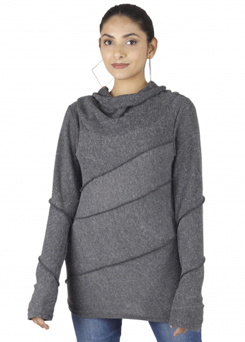 Psytrance fine knit shirt, sweater long sleeve shirt with overlock - gray