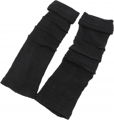 Cotton fine knit hand warmers, wrist warmers with overlock - black - 30 cm