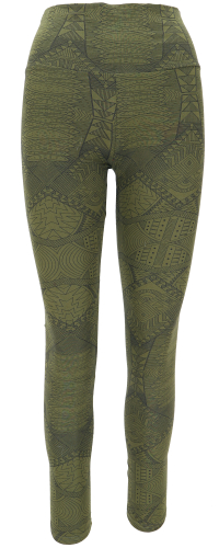 Psytrance yoga pants, printed Goa leggings - olive green