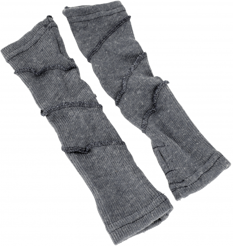 Cotton fine knit hand warmers, wrist warmers with overlock - gray