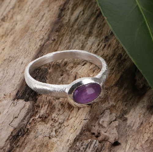 Stacking ring, silver ring, boho style ring model 1 - amethyst - 0,5x1 cm