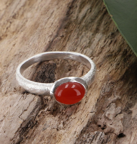 Stacking ring, silver ring, boho style ring model 1 - carnelian - 0,3 cm