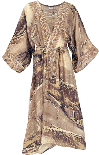 Long kimono in Japanese style, kimono coat, kimono dress - golden beige/brown