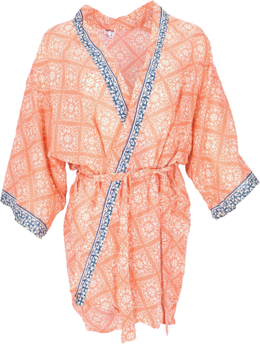 Kimonokleid, Boho Kimono, knielanger Kimono aus Baumwolle - apricot