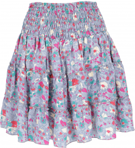 Silky tiered skirt, comfortable mini skirt, boho summer skirt - gray/pink