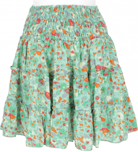 Silky tiered skirt, comfortable mini skirt, boho summer skirt - green