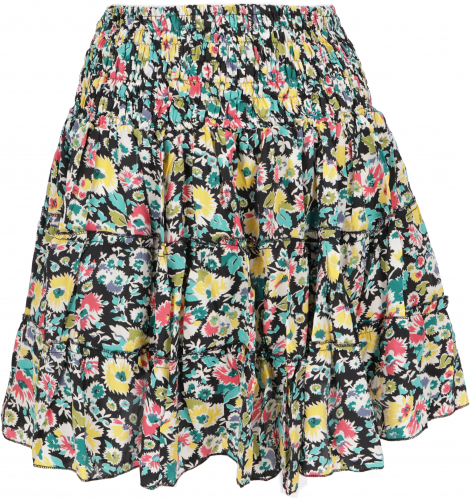 Silky tiered skirt, comfortable mini skirt, boho summer skirt - black/colorful
