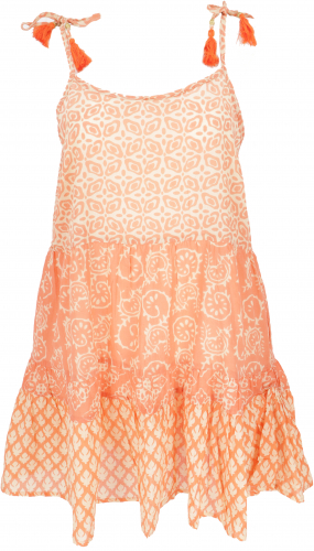 Boho mini dress, airy tiered dress made of cotton - apricot