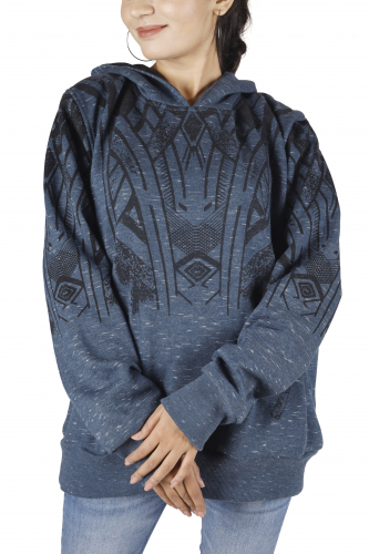 Goa festival hoody with tribal print, hoodie, sweatshirt - blue