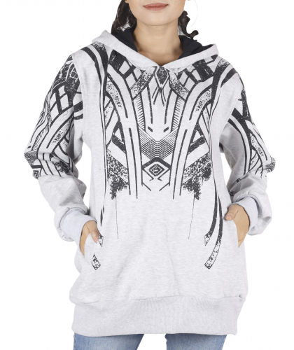 Goa festival hoody with tribal print, hoodie, sweatshirt - gray