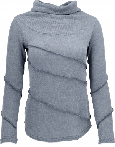 Psytrance fine knit shirt, long sleeve shirt, sweater with overlock - dove blue
